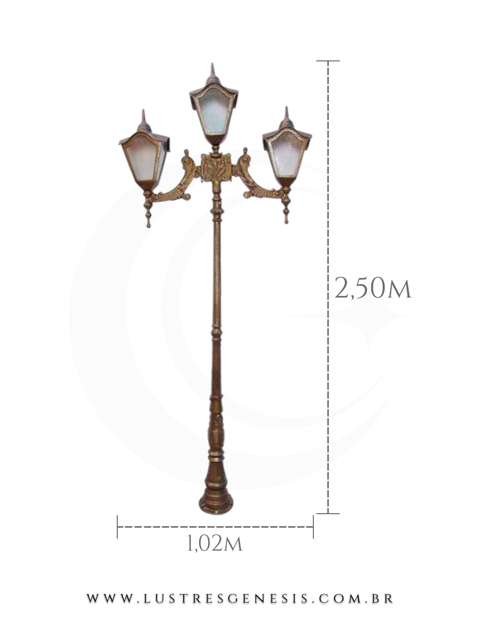 Poste de Ilumina&ccedil;&atilde;o externa Cl&aacute;ssico Retro 2,50m estrutura robusta em alum&iacute;nio fundido para jardim e fachada